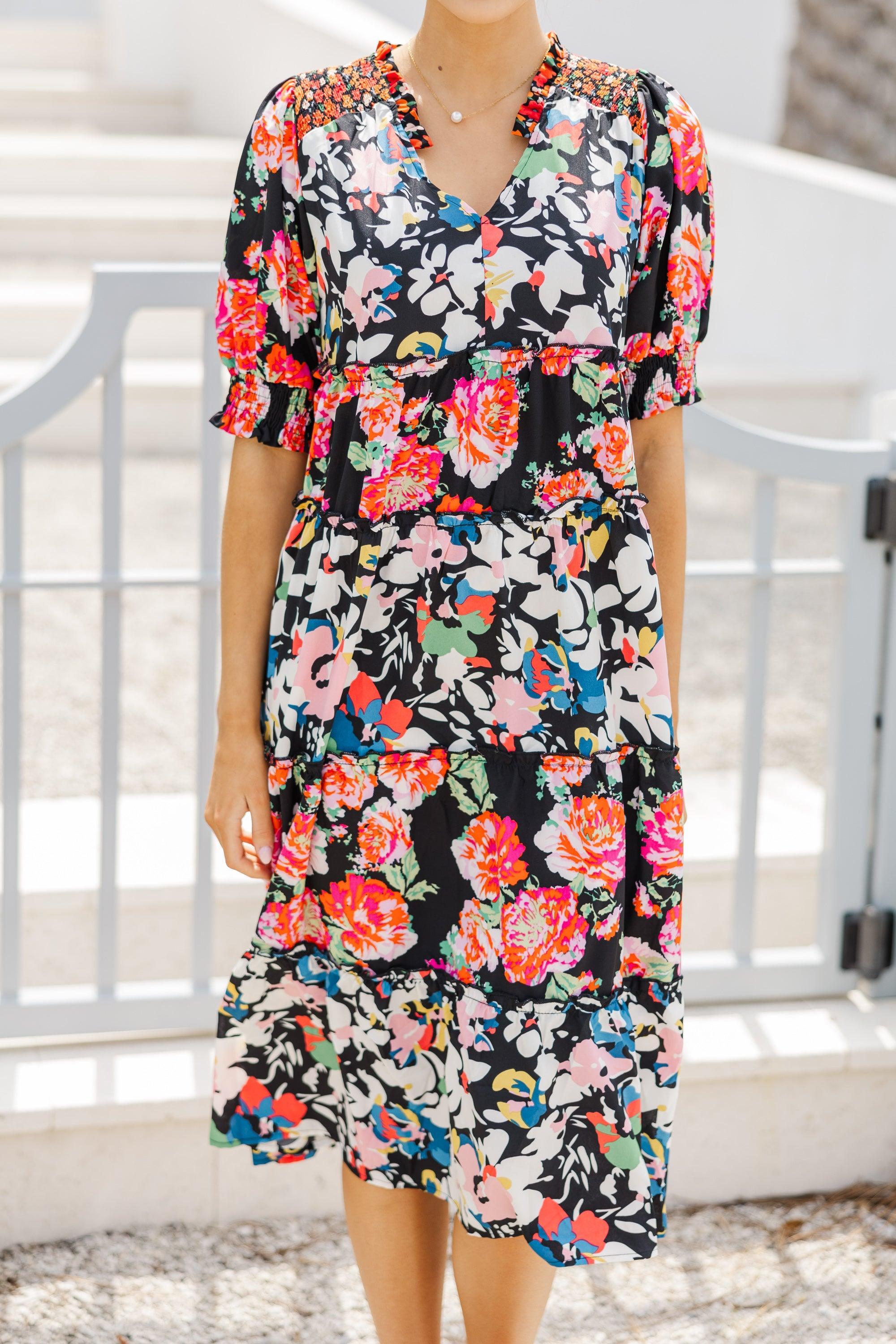 Just A Dream Black Floral Midi Dress Female Product Image