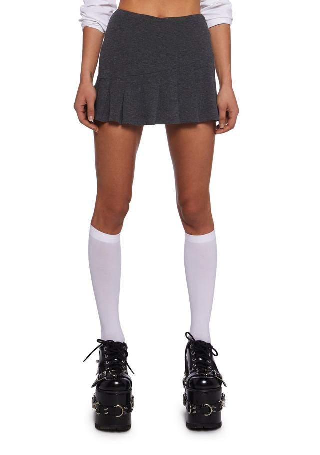 Stretchy Knit Pleated Mini Skort - Gray Product Image