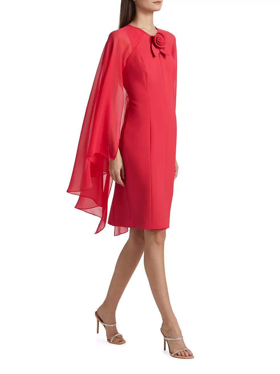 Chiffon Cape-Sleeve Cocktail Midi-Dress Product Image