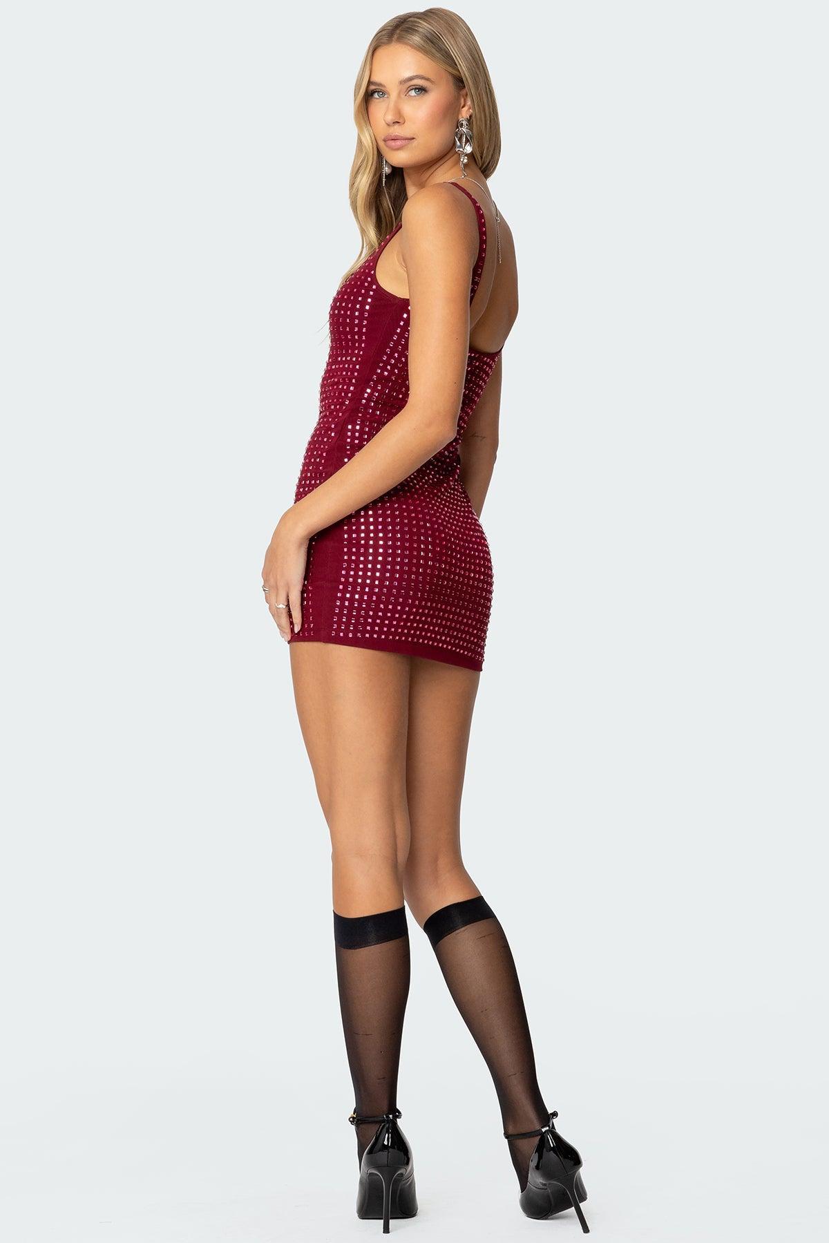 Rhinestone Mesh Mini Dress Product Image