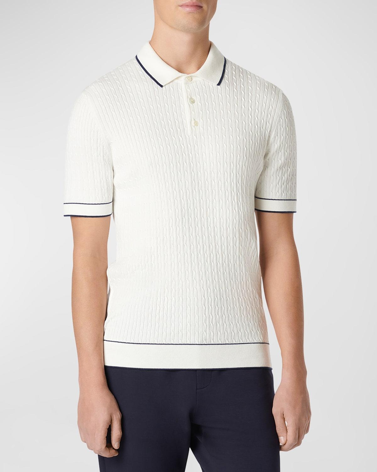 Bugatchi Tipped Rib Cable Stitch Polo Sweater Product Image