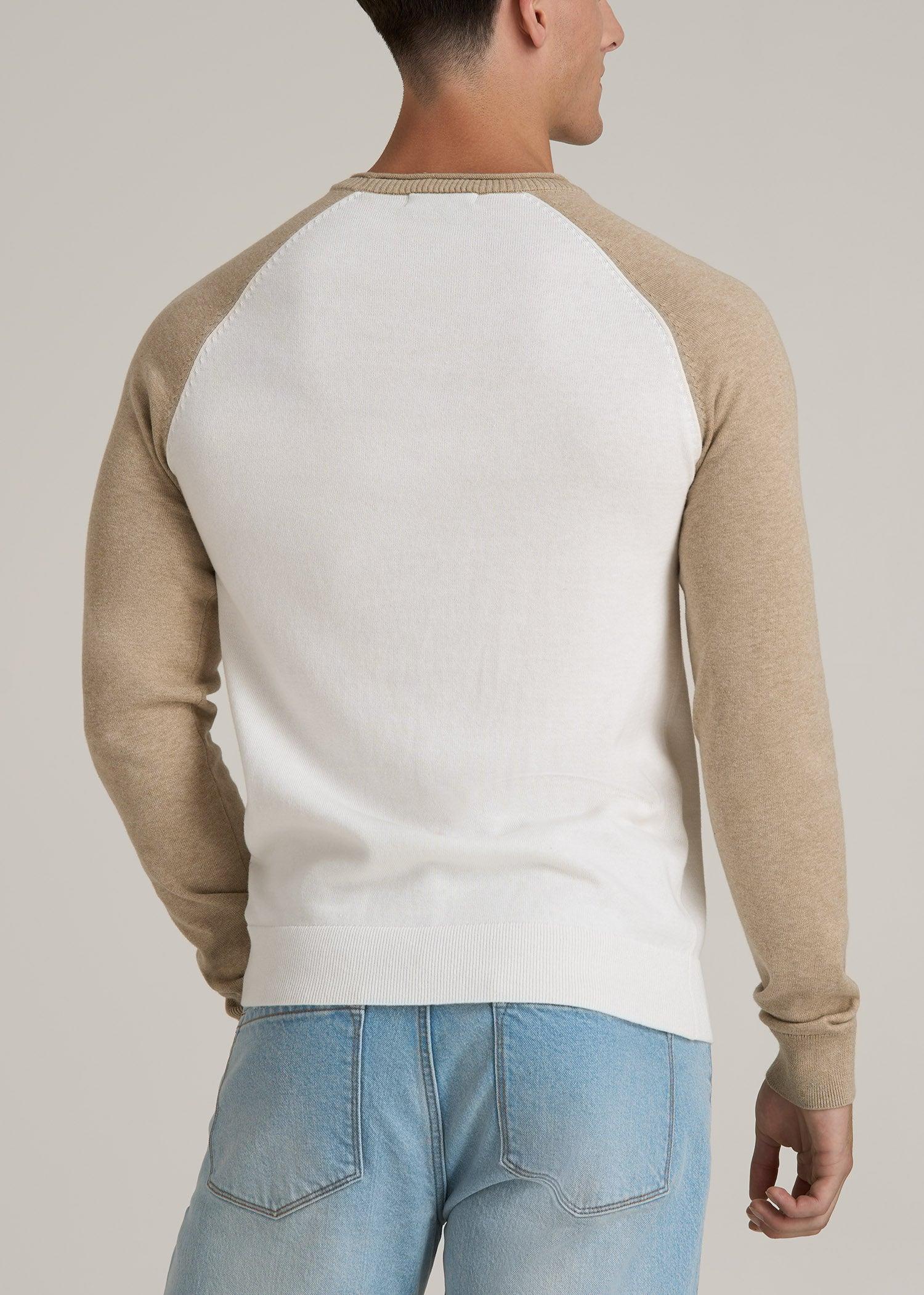 Color Block Raglan Sweater for Tall Men in Cream and Beige Product Image