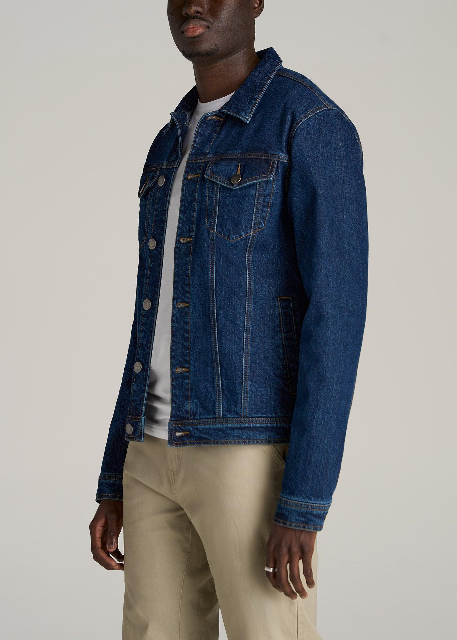 Men's Tall Denim Trucker Jacket in Mid Ocean Blue Product Image