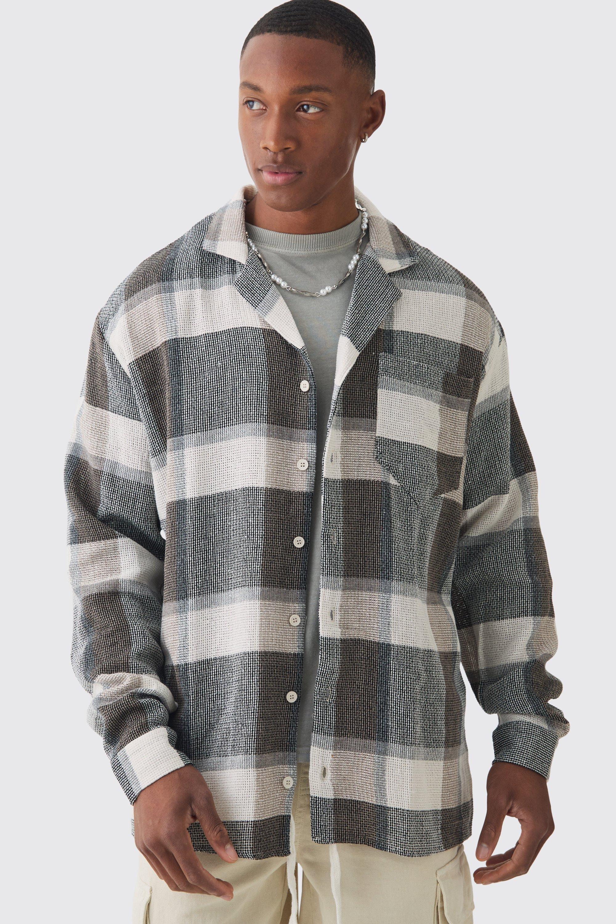 Long Sleeve Oversized Textured Flannel Shirt | boohooMAN USA Product Image