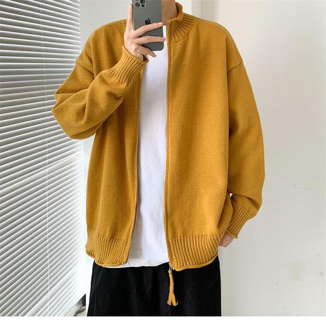 Stand Collar Plain Zip Cardigan Product Image