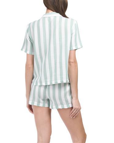 Cabana Striped Short Sleeve Notch Collar Top And Shorts Pajama Set for Women Product Image