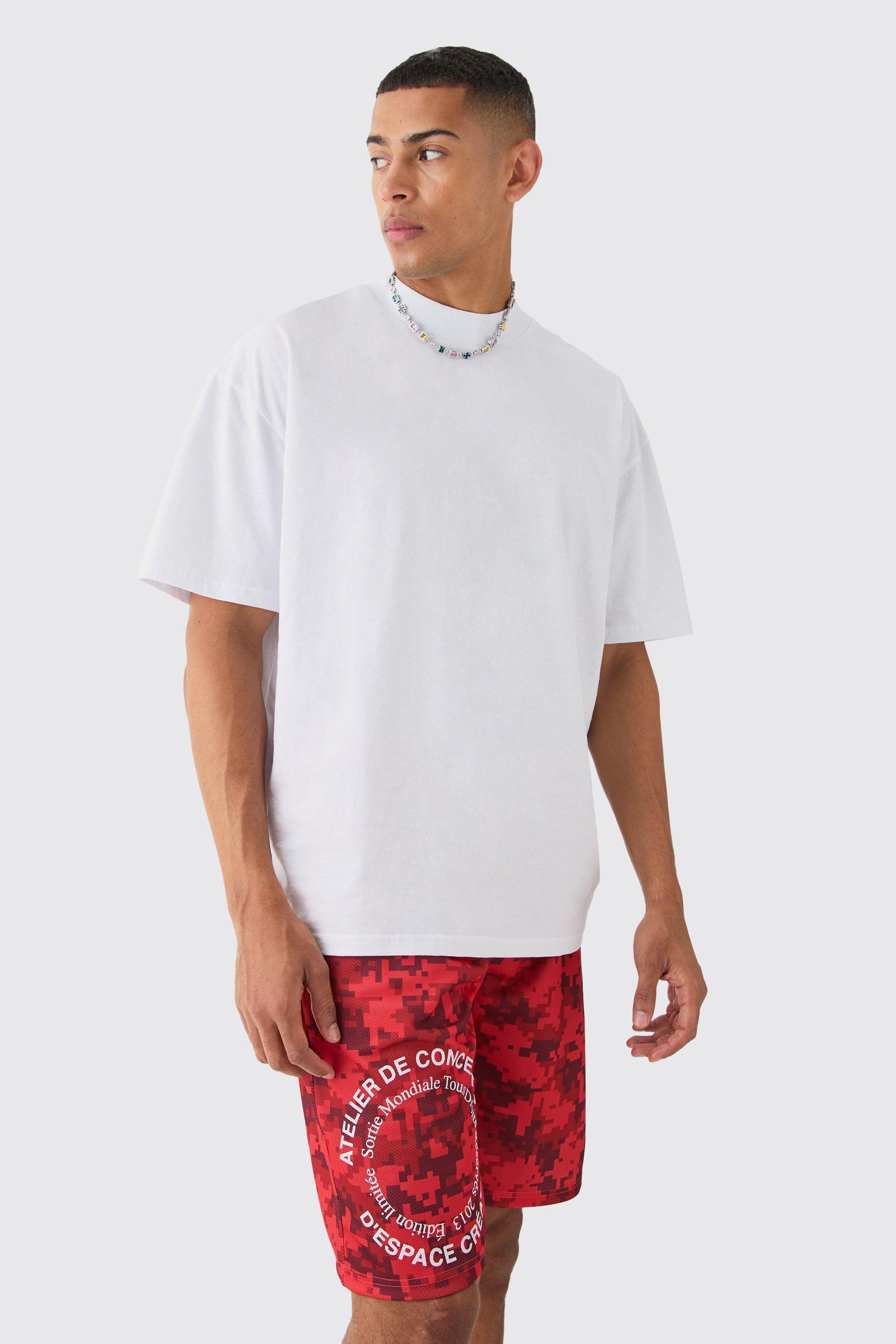 Oversized Extended Neck Circle T-shirt And Mesh Shorts Set | boohooMAN USA Product Image