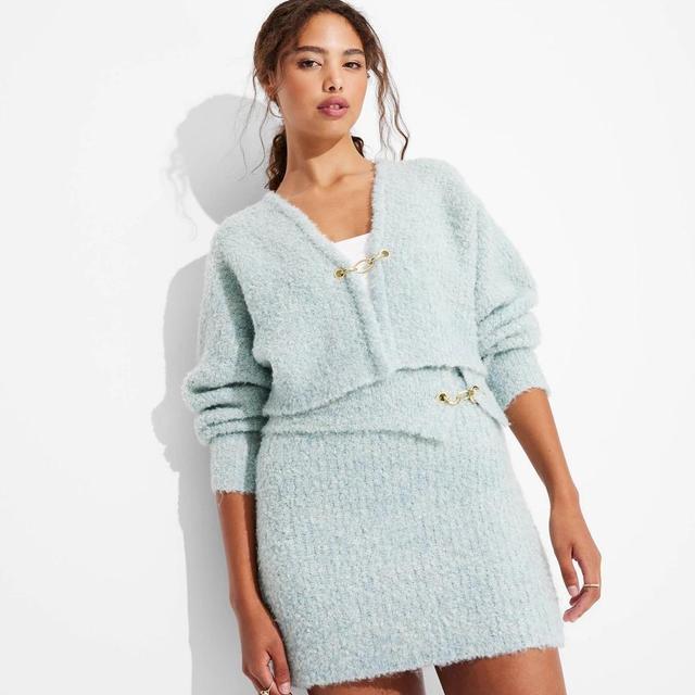 Womens Boucle Cardigan - Wild Fable Light Blue L Product Image