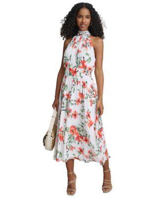 Petite Floral-Print A-Line Halter Dress Product Image