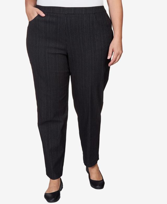 Plus Size Alfred Dunner Slim Fit Pinstripe Short Length Pant, Womens Black Product Image