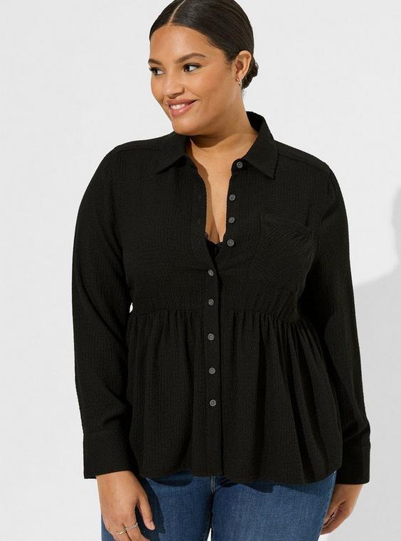 Peplum Crinkle Flannel Gauze Button Up Top Product Image