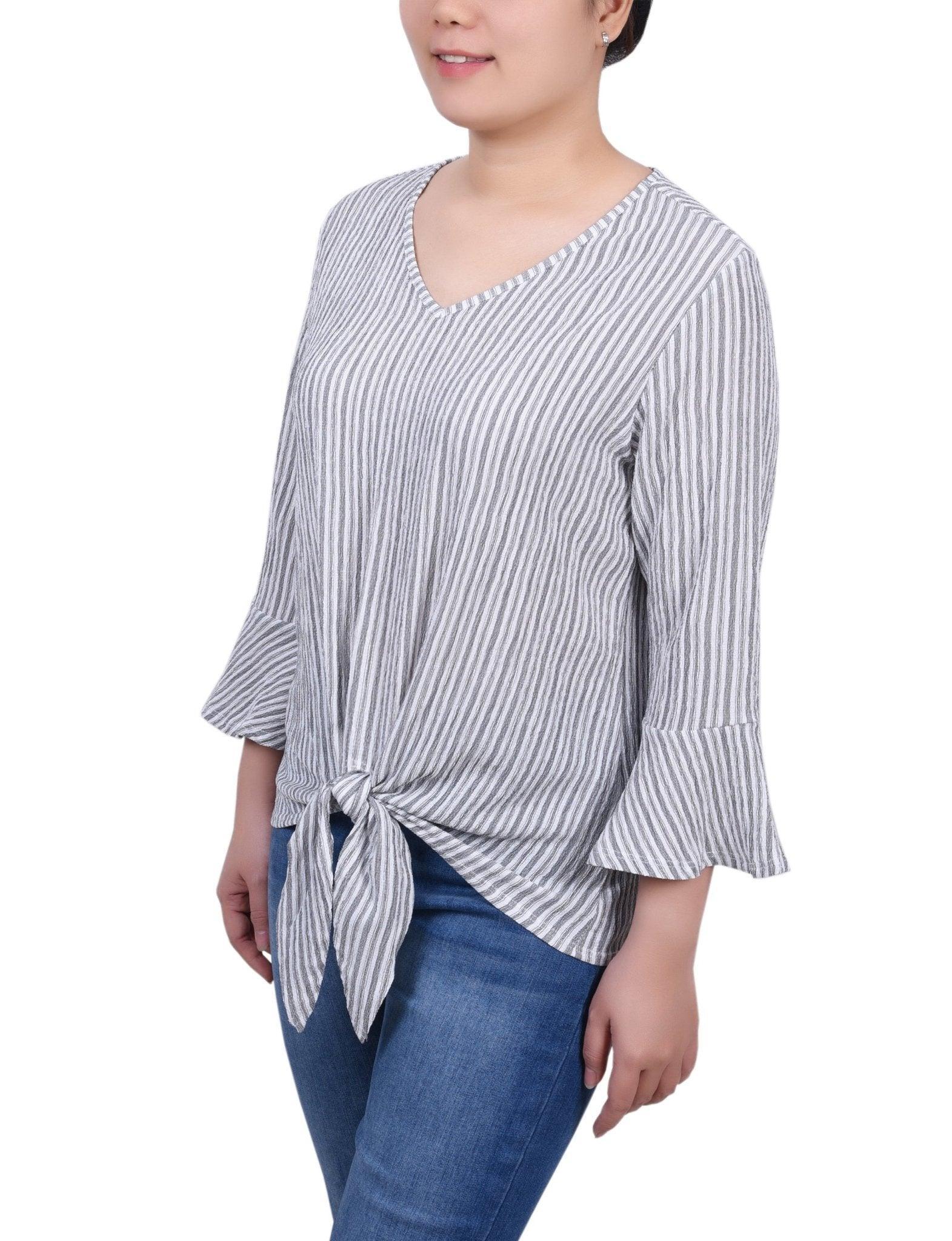 3/4 Bell Sleeve Textured Knit Top - Petite Product Image