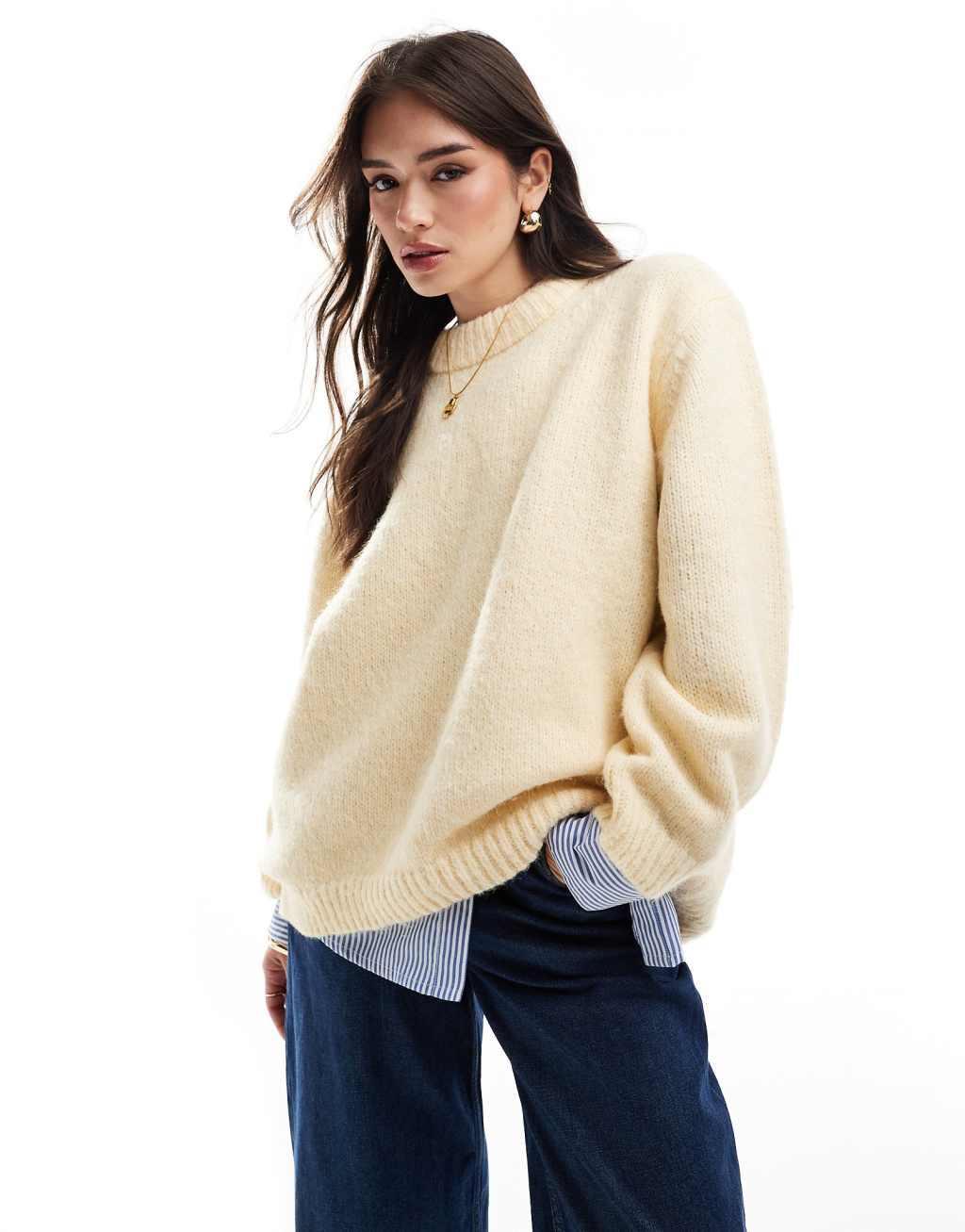 ASOS DESIGN oversized crew neck sweater in buttermilk Product Image