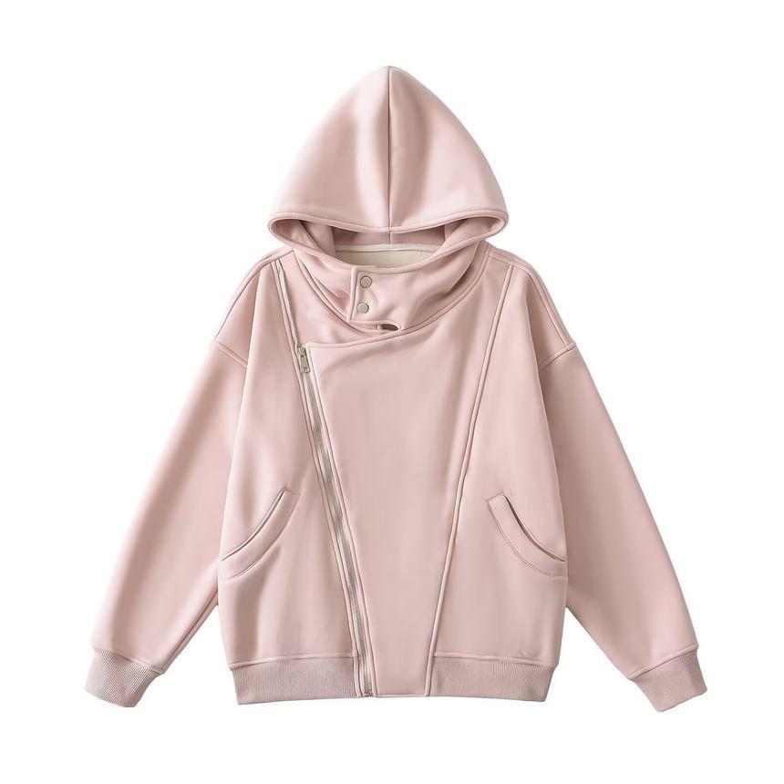 Long-Sleeve Asymmetrical Plain Zip Detail Hoodie product image