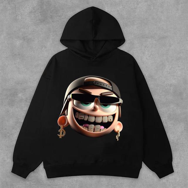 Casual Funny Cartoon Portrait Graphic Print Side Pockets Hoodie Product Image