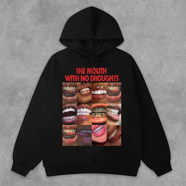 Lips Graphic The Mouth With No Droughts Print Side Pockets Hoodie Product Image