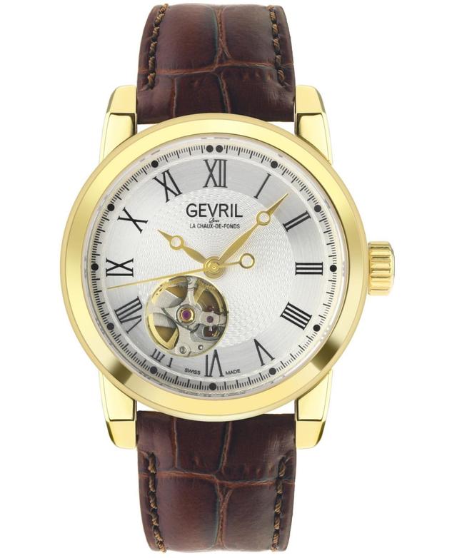 Gevril Mens Swiss Automatic Madison Brown Leather Watch 39mm Product Image