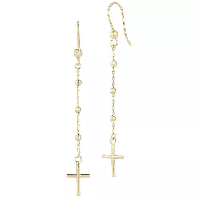 LUMINOR GOLD 14k Gold Beaded Cross Drop Earrings, Womens, Yellow Product Image