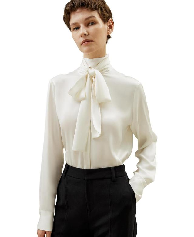 Silk Turtleneck Ribbon Blouse for Women Product Image