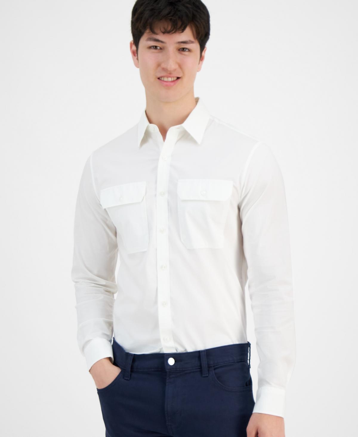 Michael Kors Mens Military Long Sleeve Button-Front Double-Pocket Shirt Product Image