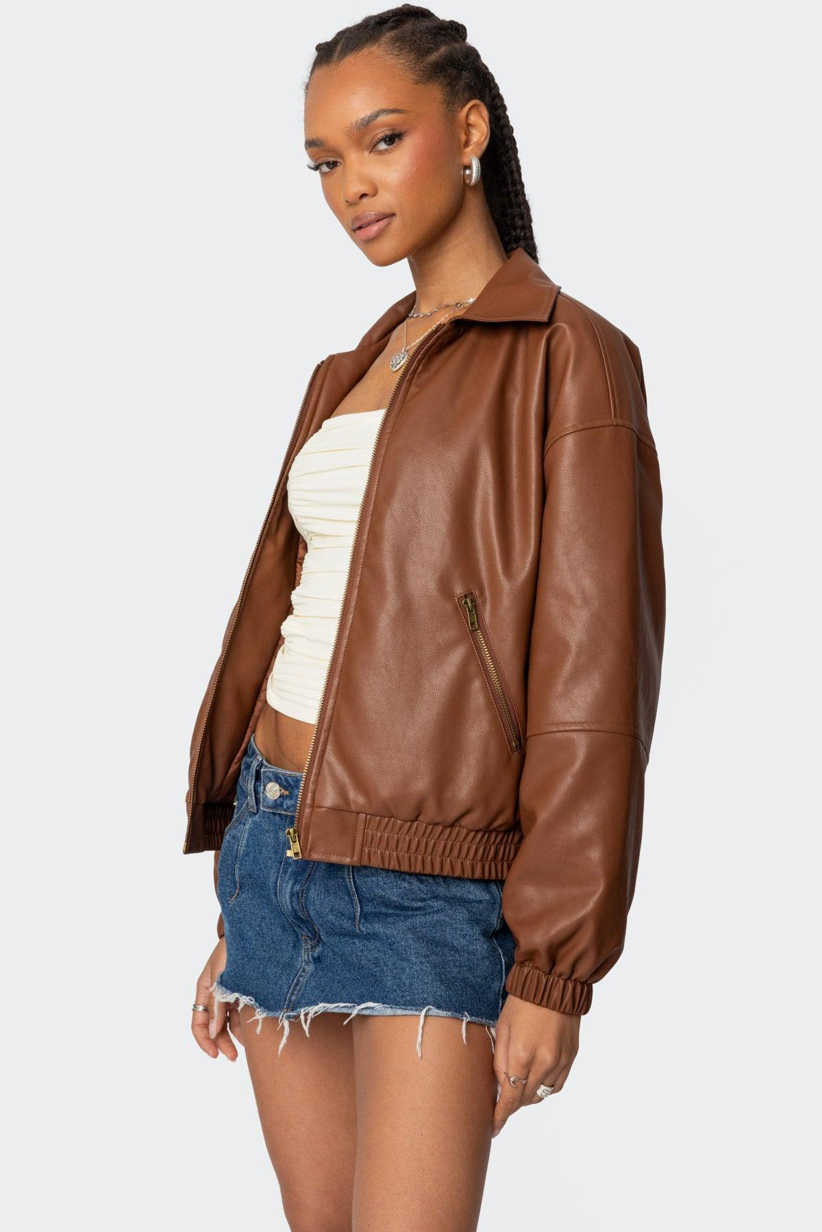 Halley Faux Leather Bomber Jacket Product Image