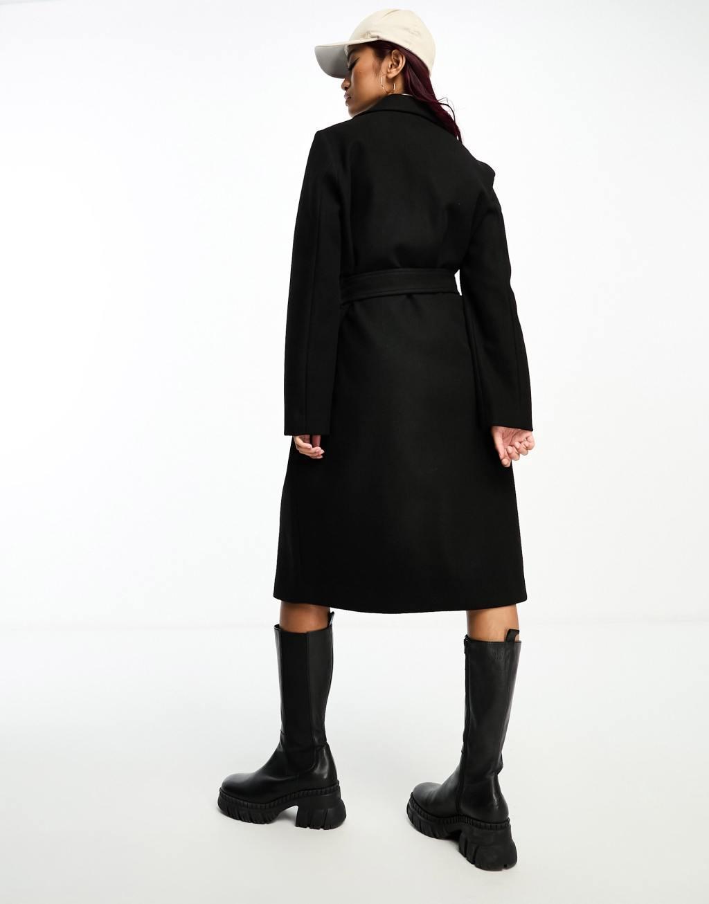 Vero Moda belted formal midi coat in black  Product Image