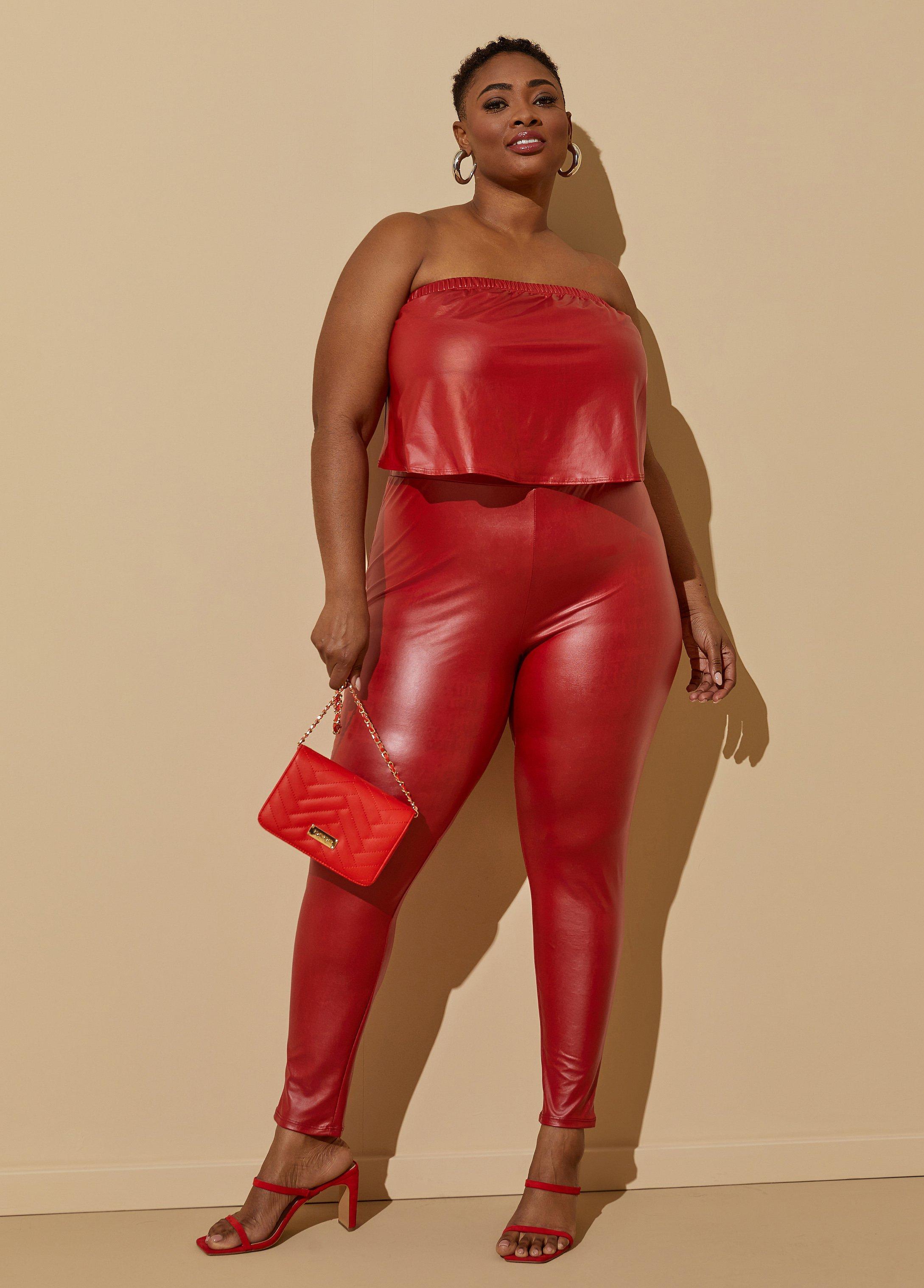 Plus Size Coated Strapless Jumpsuit Ashley Stewart Product Image