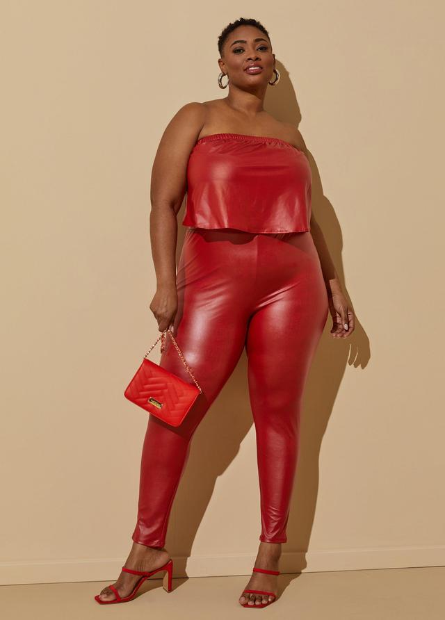 Plus Size Coated Strapless Jumpsuit Ashley Stewart Product Image