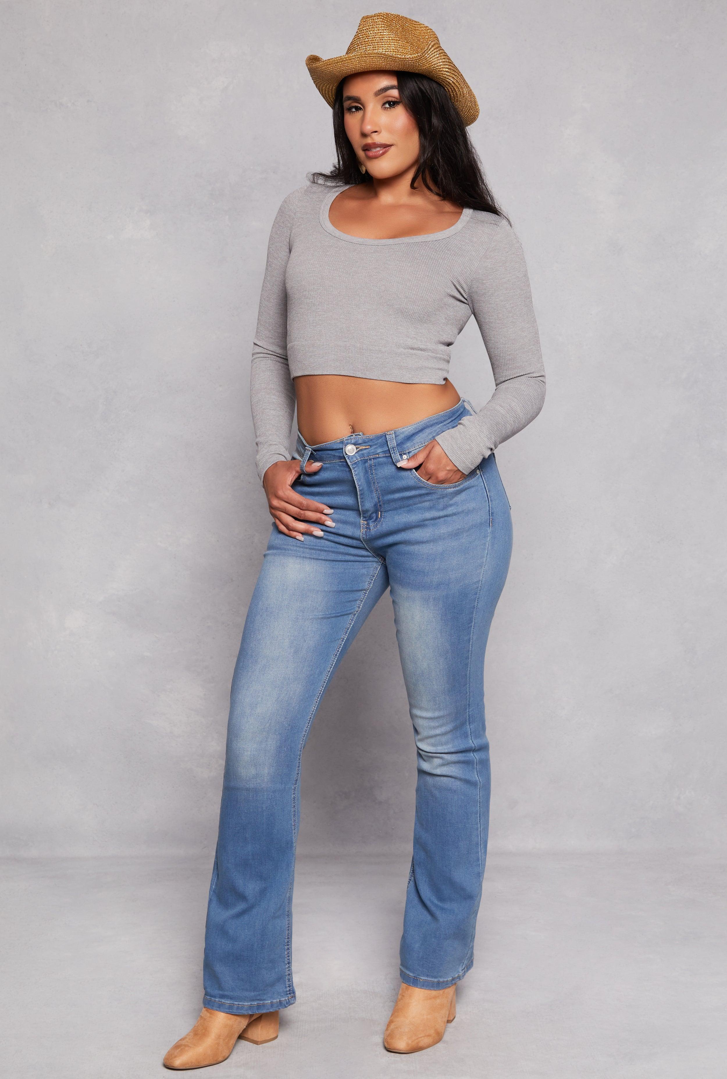 Womens WAX Acid Wash High Waisted Boot Cut Jeans Product Image