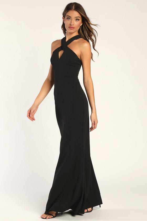 Keep You Enchanted Black Cutout Halter Mermaid Maxi Dress Product Image