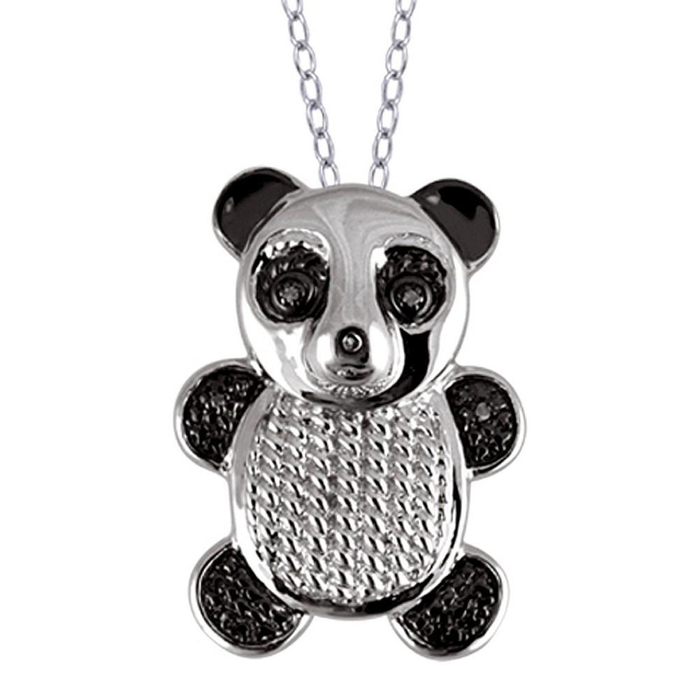 Womens Sterling Silver Accent Round-Cut White Diamond Pave Set Bear Pendant - White (18) Product Image