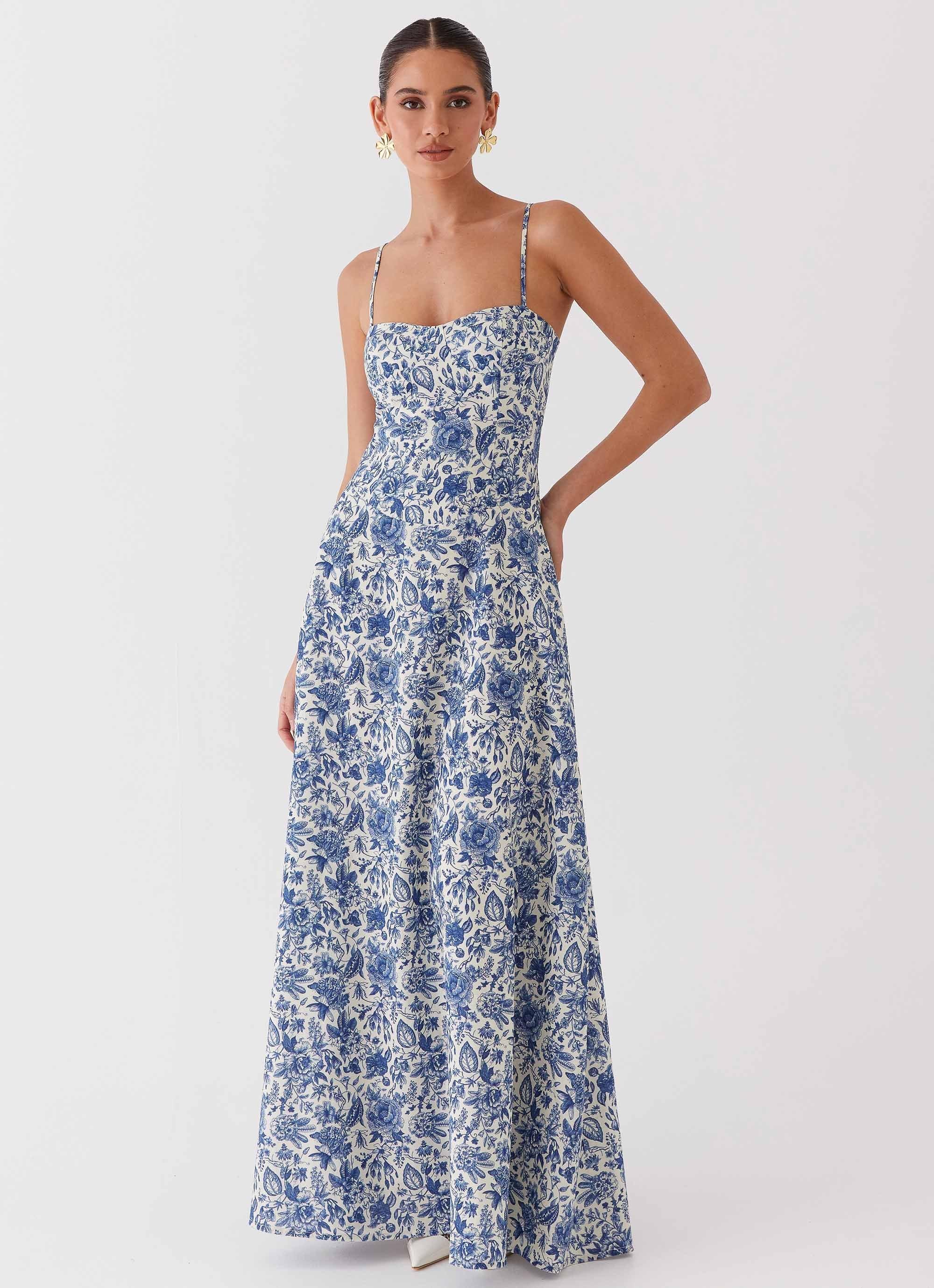 Angelina Linen Maxi Dress - Blue Paisley Product Image