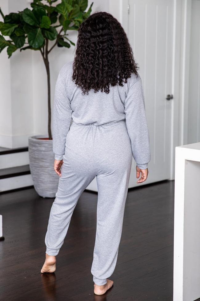 Under Montana Skies Heather Grey Knit Long Sleeve Jumpsuit FINAL SALE Product Image