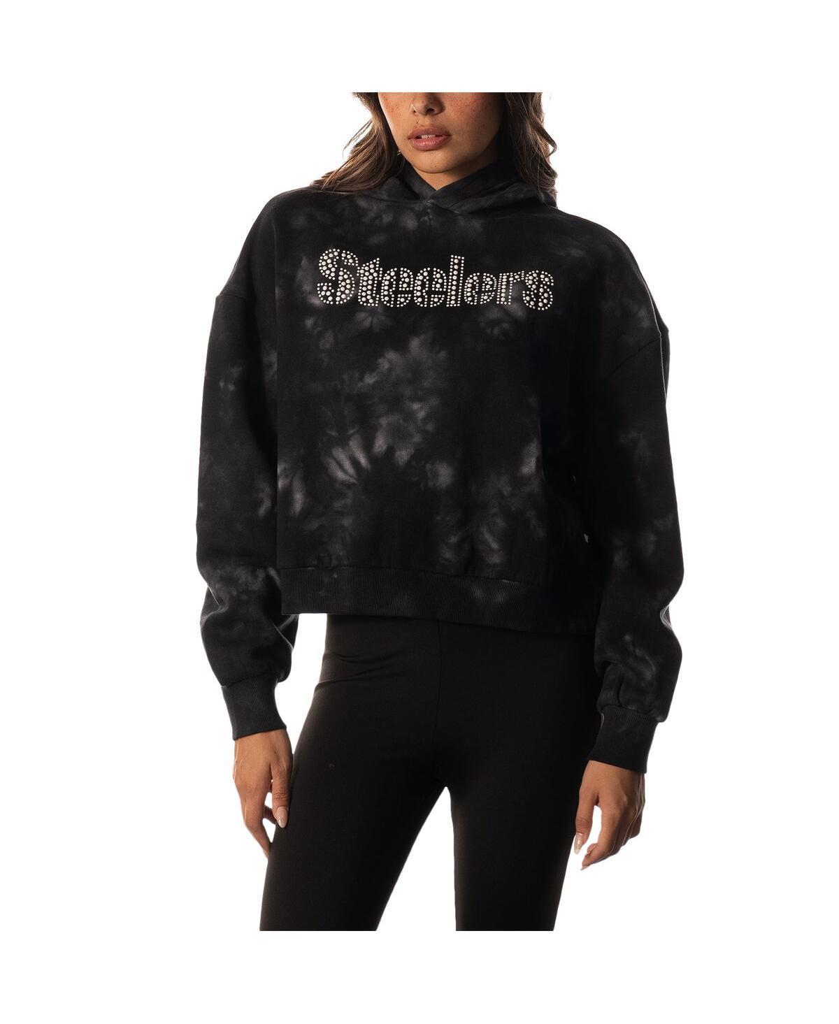 Womens The Wild Collective Black Pittsburgh Steelers Tie-Dye Cropped Pullover Hoodie Product Image