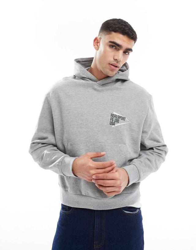 ASOS DESIGN oversized boxy hoodie with back print in gray heather Product Image