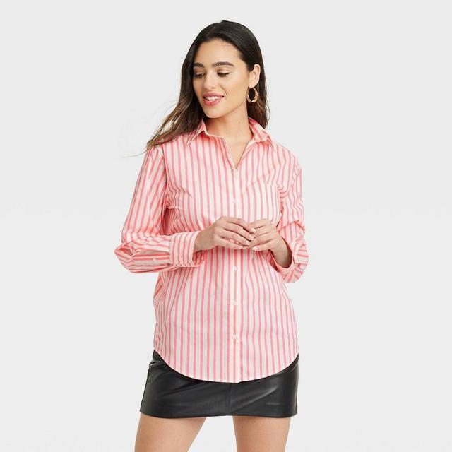 Womens Slim Fit Boyfriend Tailored Long Sleeve Button-Down Shirt - A New Day /White Striped Product Image