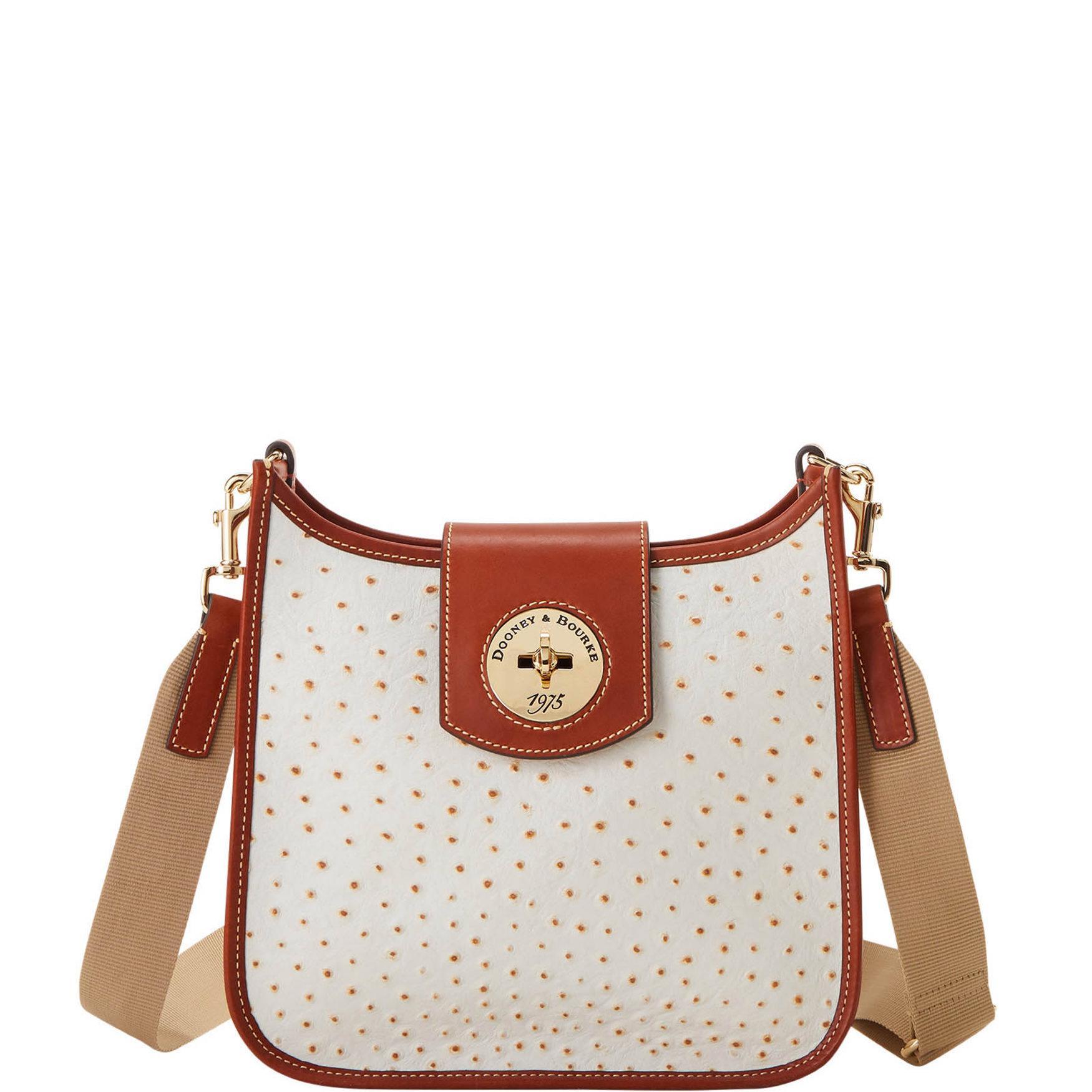 Dooney & Bourke Womens Ostrich Turnlock Leather Messenger 28 Bag in Bone Product Image