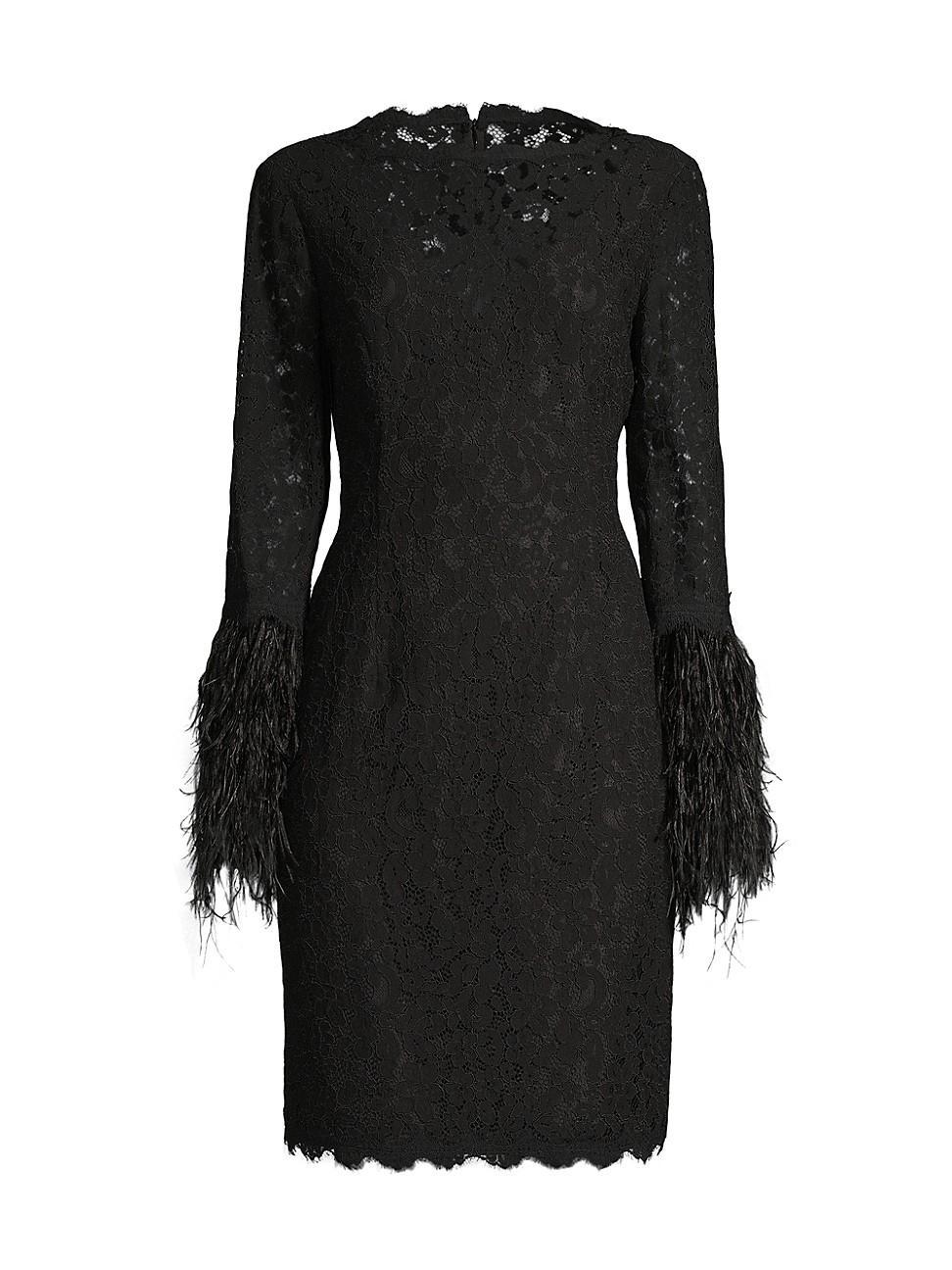 Shani Lace Feather Trim Sheath Dress Product Image