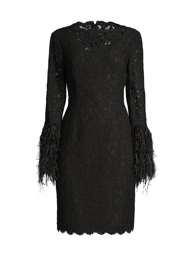 Shani Lace Feather Trim Sheath Dress Product Image