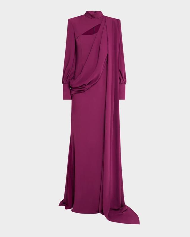 Dina Slit Long-Sleeve Drape Gown Product Image