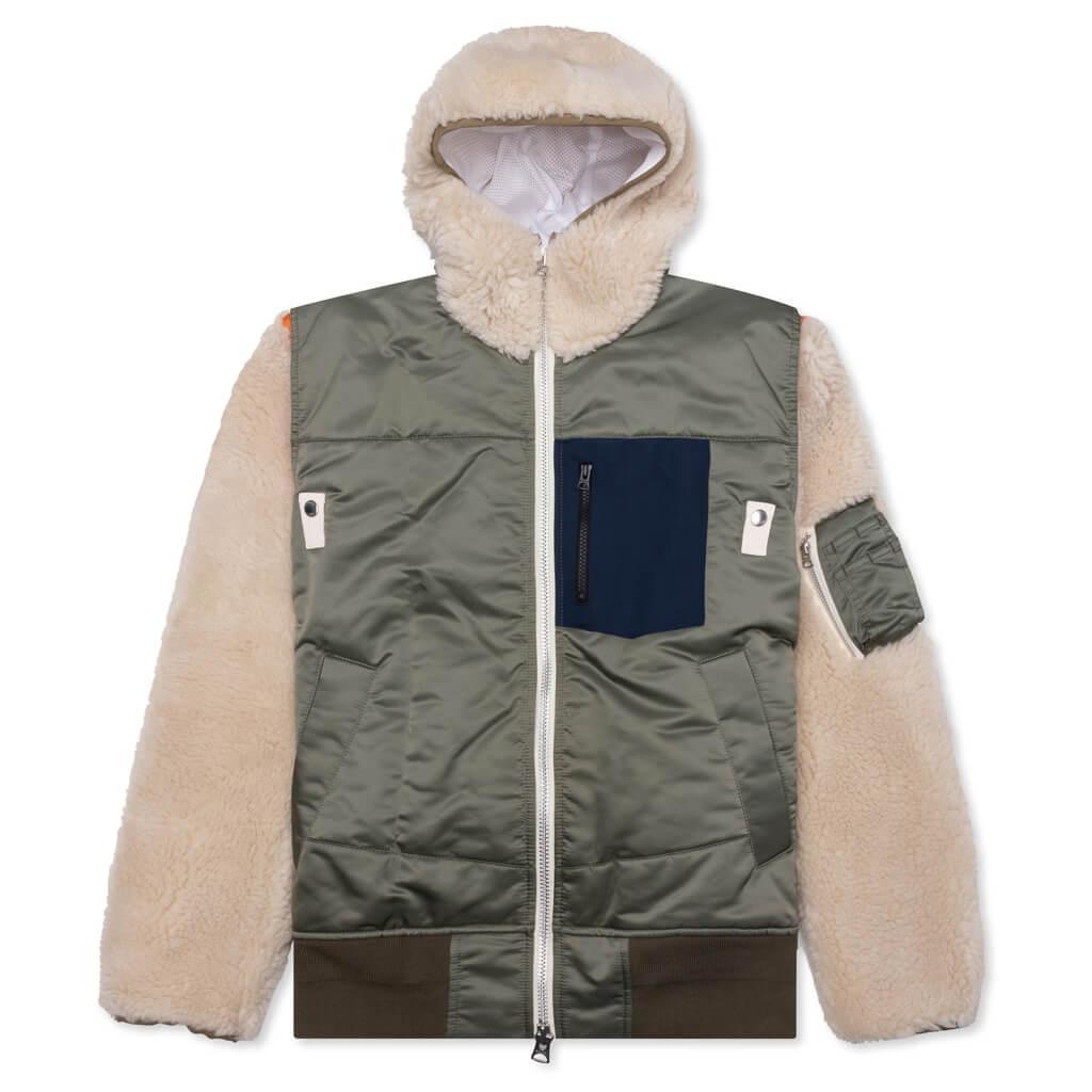 Faux Shearling Nylon Twill Blouson - Khaki/Ecru Male Product Image