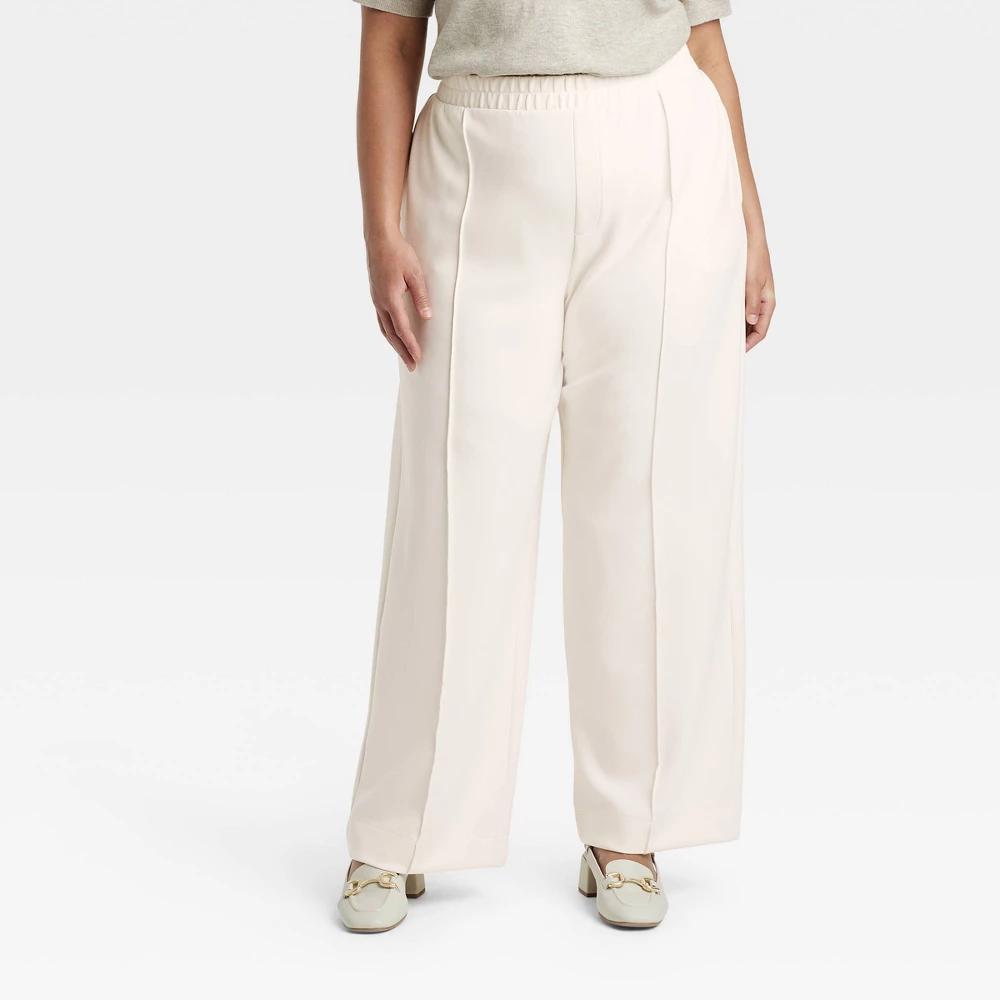 Womens High-Rise Straight Leg Pull-On Pants - A New Day Cream 2X Product Image