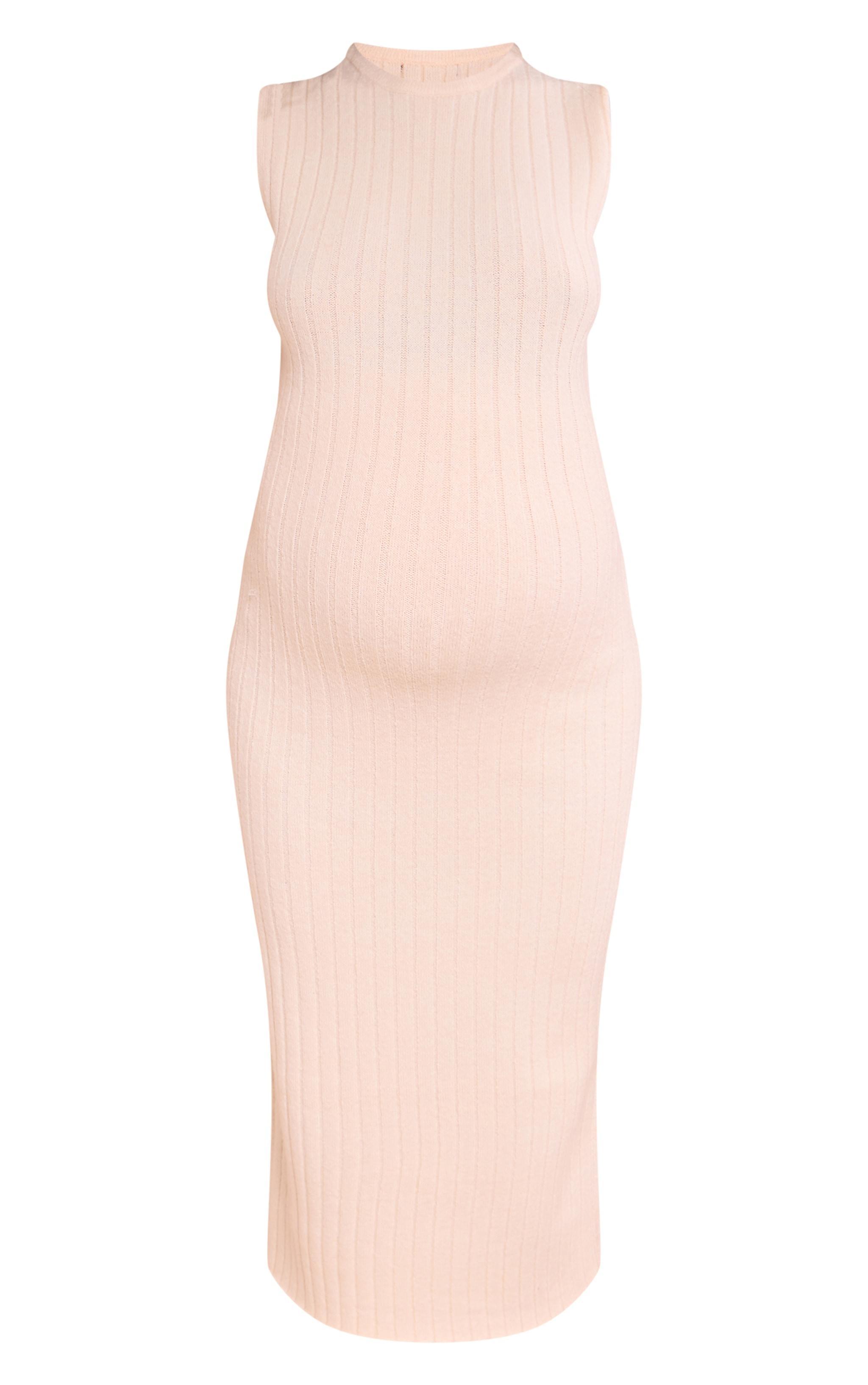 Maternity Cream Knit Rib Sleeveless Midaxi Dress Product Image