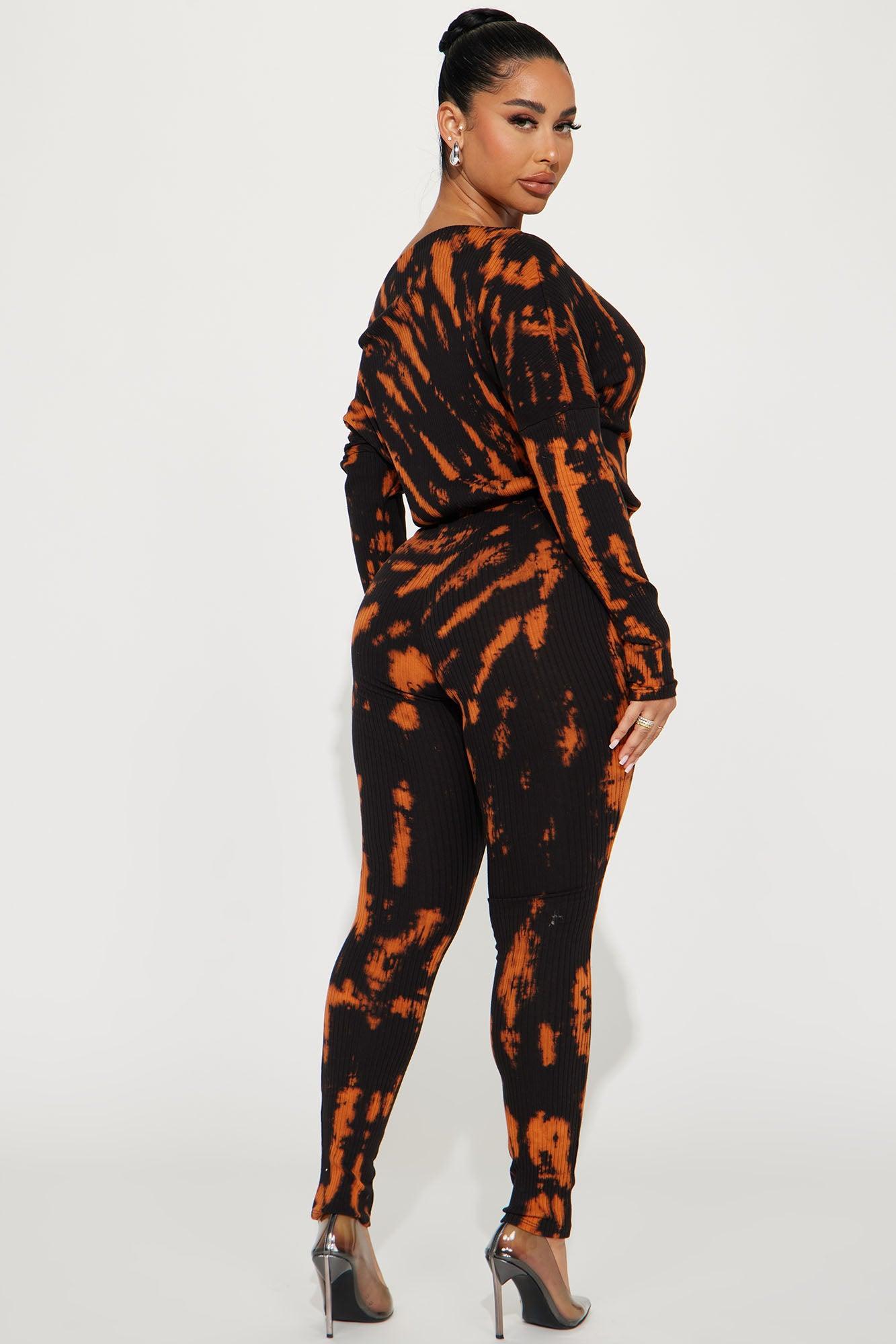 Very Cozy Tie Dye Jumpsuit  - Black/Orange Product Image