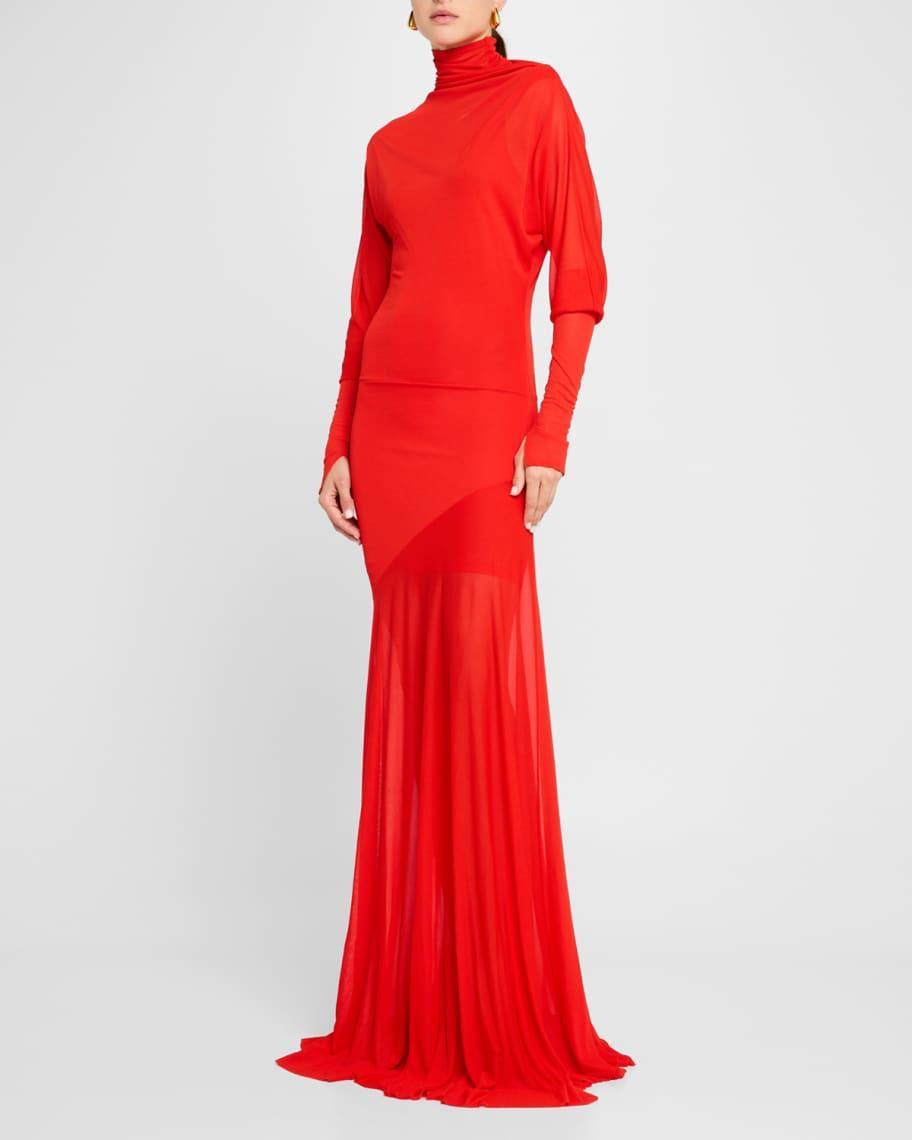 Paula Turtleneck Sheer Crepe Jersey Maxi Dress Product Image