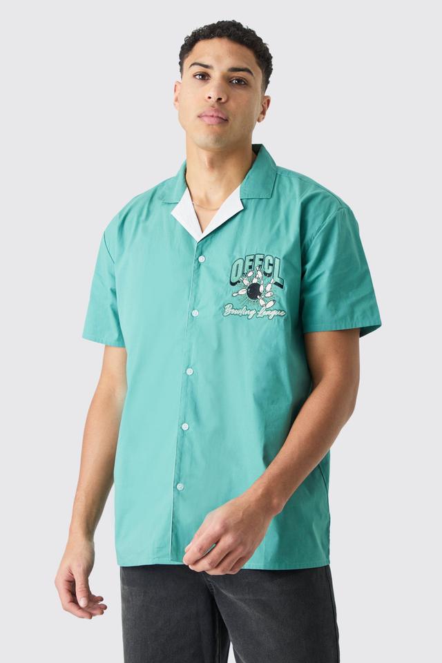 Short Sleeve Poplin Oversized Offcl Bowling Shirt | boohooMAN USA Product Image