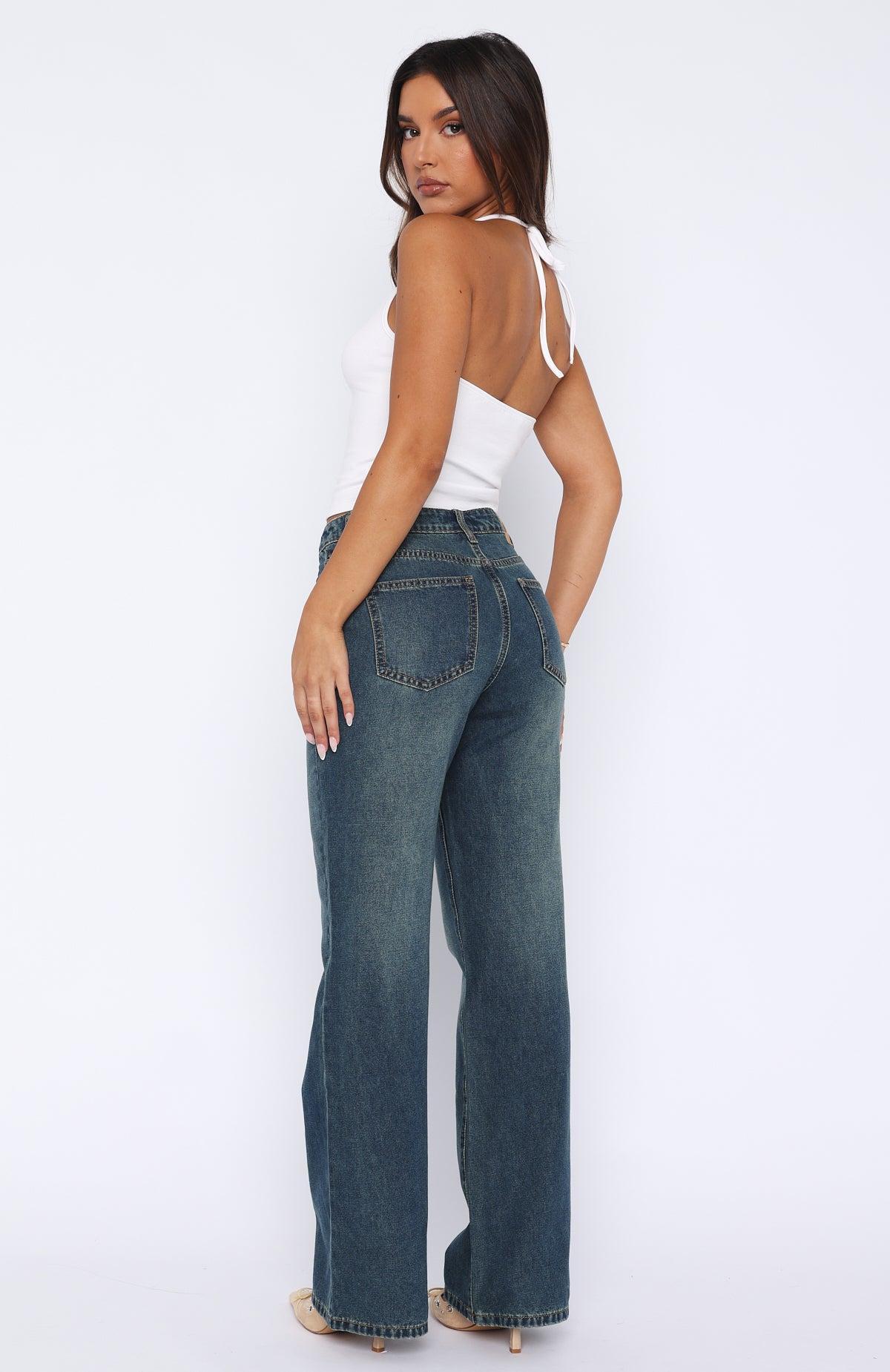 Desire Mid Rise Straight Leg Jeans Mid Blue Vintage Product Image