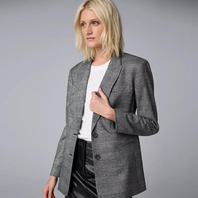 Womens Simply Vera Vera Wang Padded Shoulder Blazer Grey Plaid Product Image