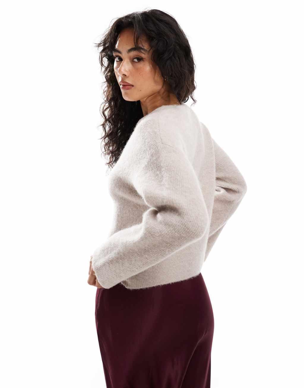 & Other Stories alpaca and wool cardigan with button front in light mole Product Image