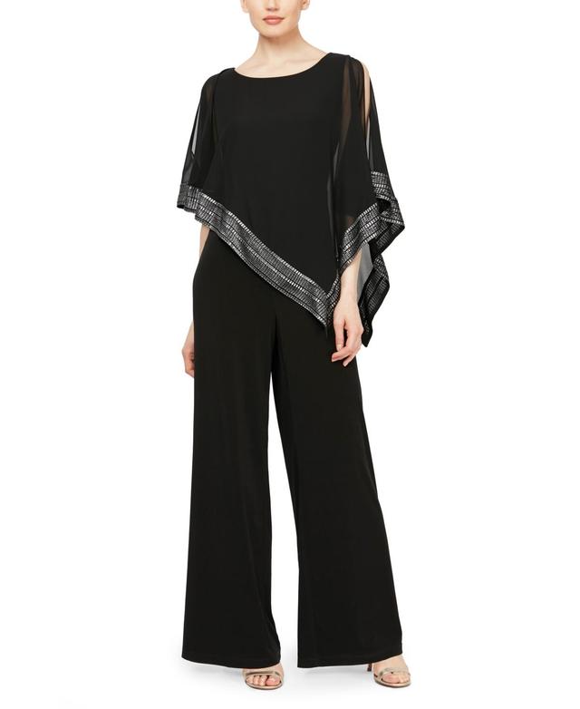 SL FASHIONS Foil Trim Asymmetric Popover Capelet Jumpsuit Product Image